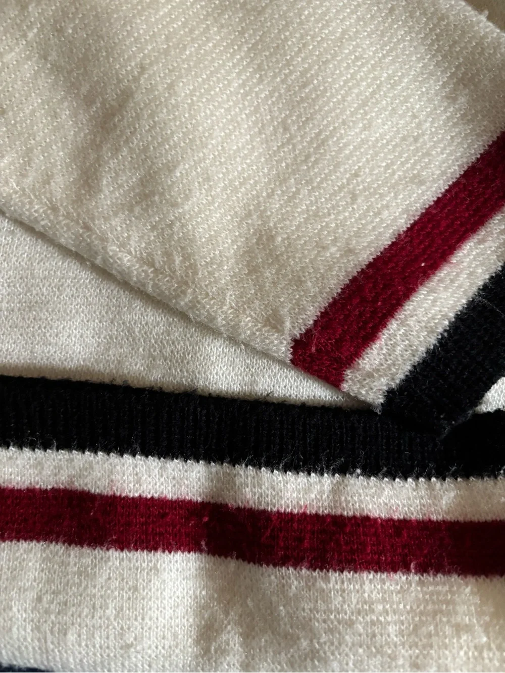 Puritan Cream Sweater with Bowling Red and Blue Strips Edge